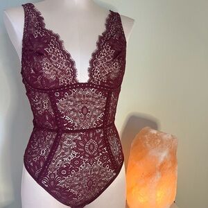 Elegant Burgundy Lace Bodysuit